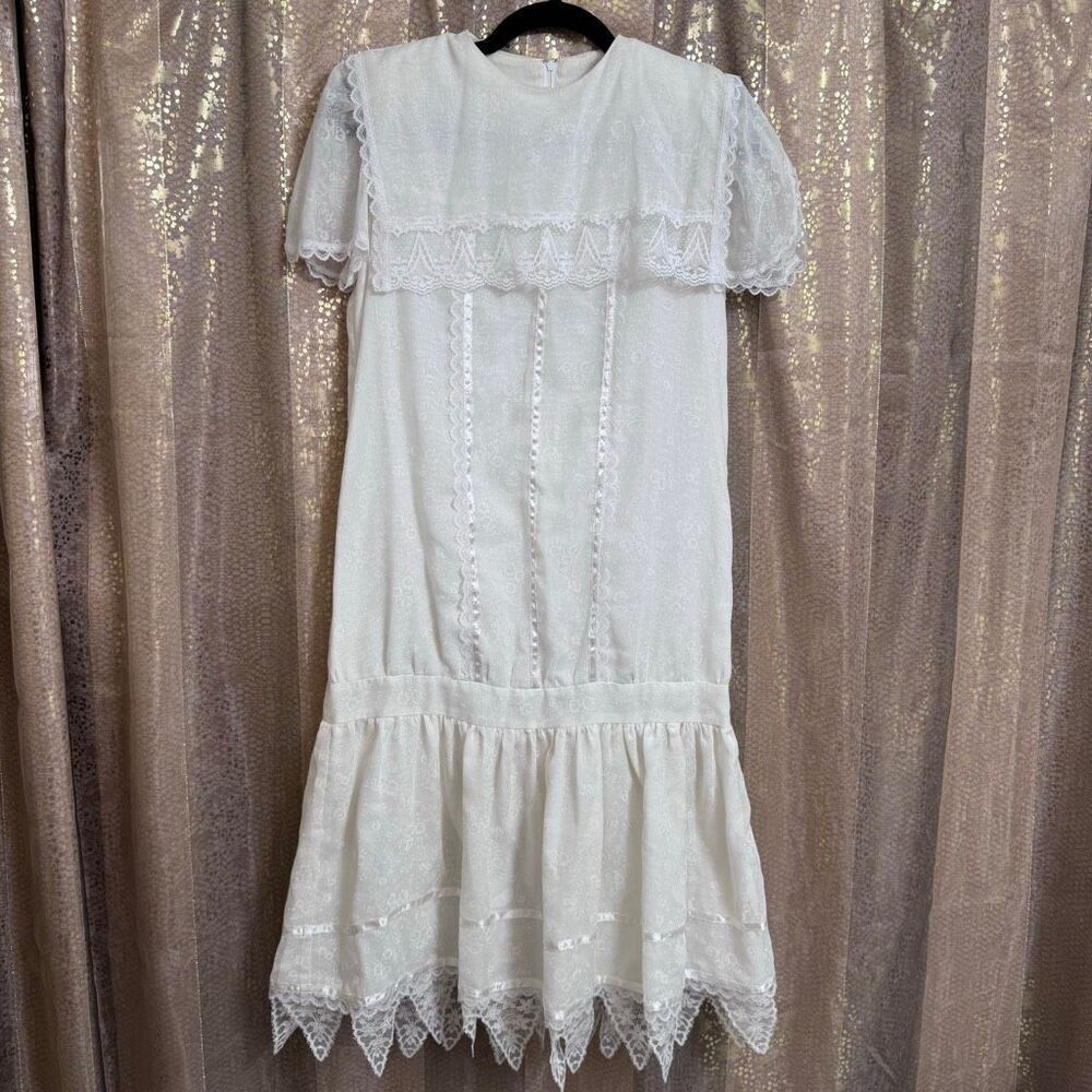 Vintage‎ Gunne Sax By Jessica McClintock 1980's Peasant Prairie Dress White Lace